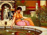 Calla Lily Duo Paintings - A Lily Pond by John William Godward